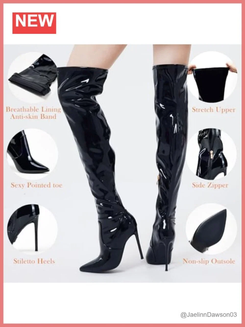 Over the Knee Boots Stiletto Pointed Toe Thigh High Heel Patent Leather